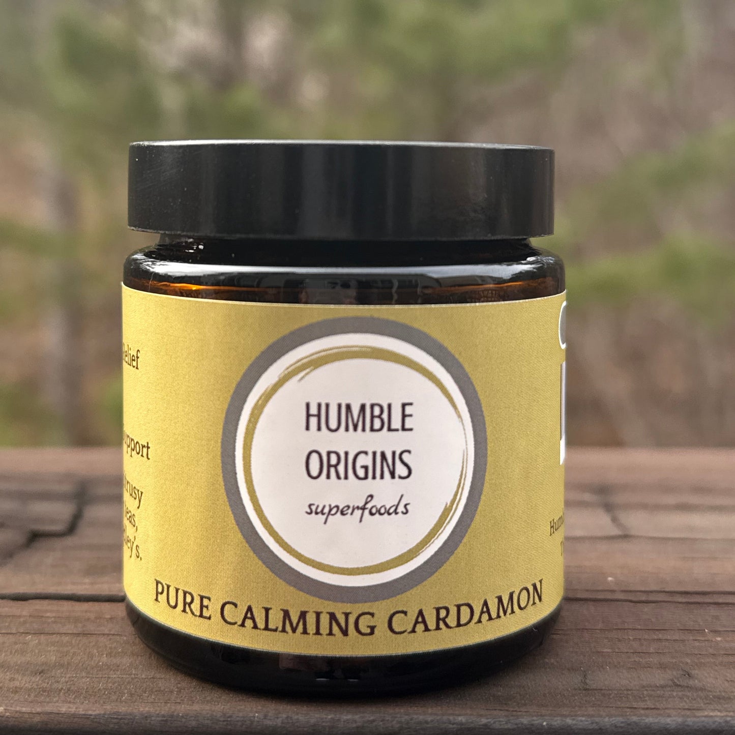 Dark Amber jar with Pure Calming Cardamon label