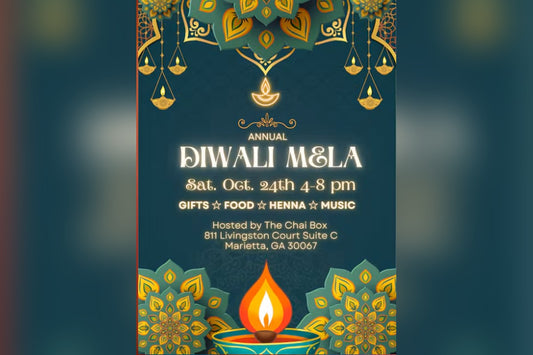 Annual Diwali Mela flyer, Saturday October 24, 4 to 8 PM, hosted by The Chai Box in Marietta