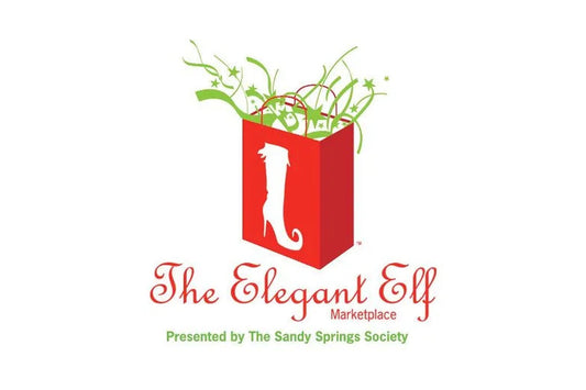 The Elegant Elf Marketplace logo, presented by The Sandy Springs Society