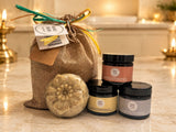 Humble Trio gift set with a burlap gift bag and three medley jars, styled for Diwali
