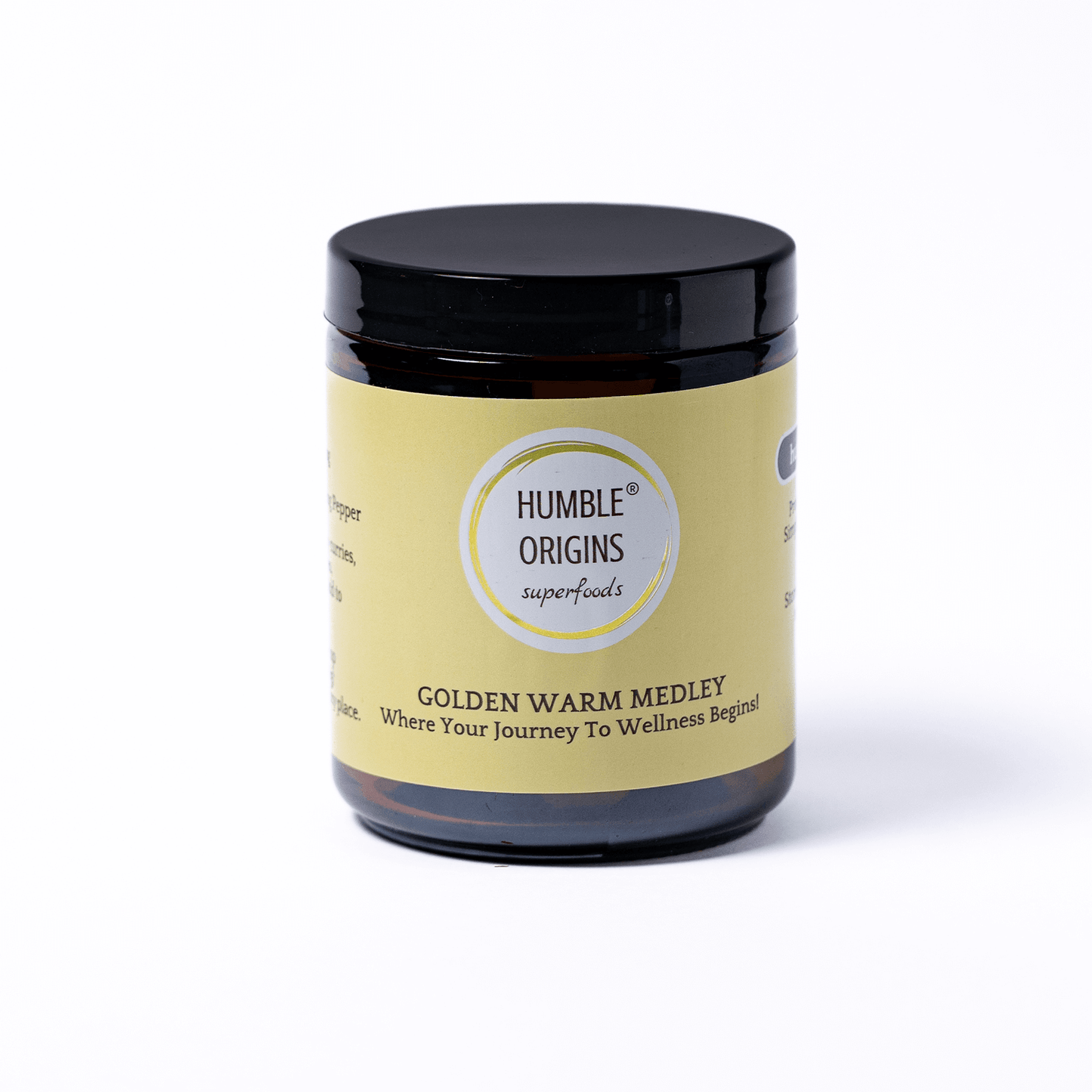 Jar of 'Humble Origins' Golden Warm Medley on a white background