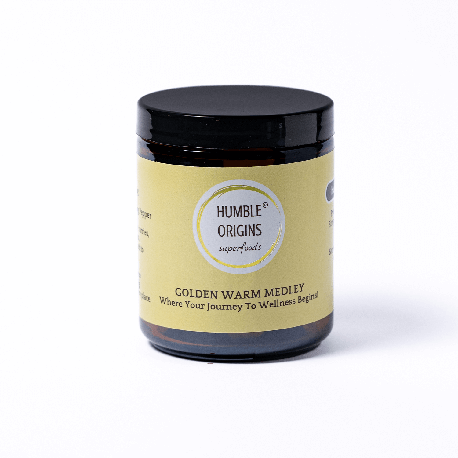 Jar of 'Humble Origins' Golden Warm Medley on a white background