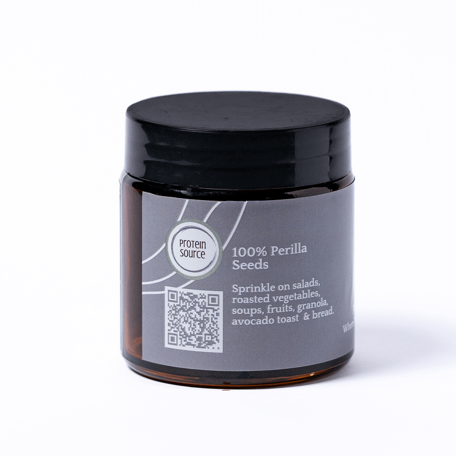 Jar with black lid and gray label on a white background