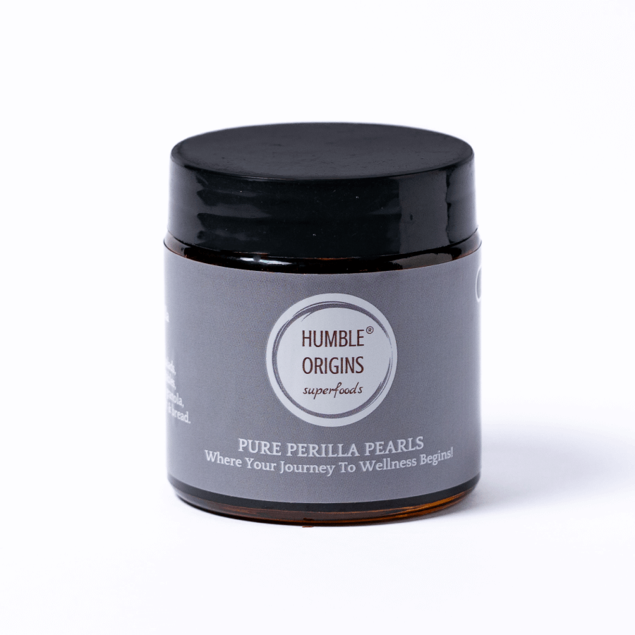 Jar of Humble Origins Pure Perilla Pearls on a white background